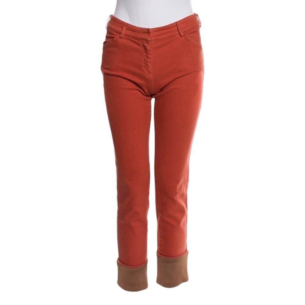 BALENCIAGA Orange Luxury Designer Skinny Leg Ankle Cuff Jean Pants Size 6 Medium - Picture 8 of 8